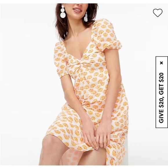 J. Crew Dresses & Skirts - JCrew Orange White Flower Midi Ruffle Puff Sleeve Dress